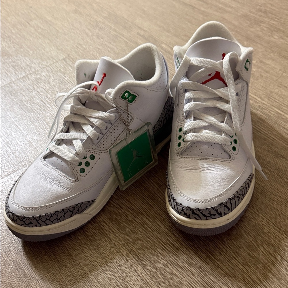 Jordan Kids White and Green Sneakers with Red Accents